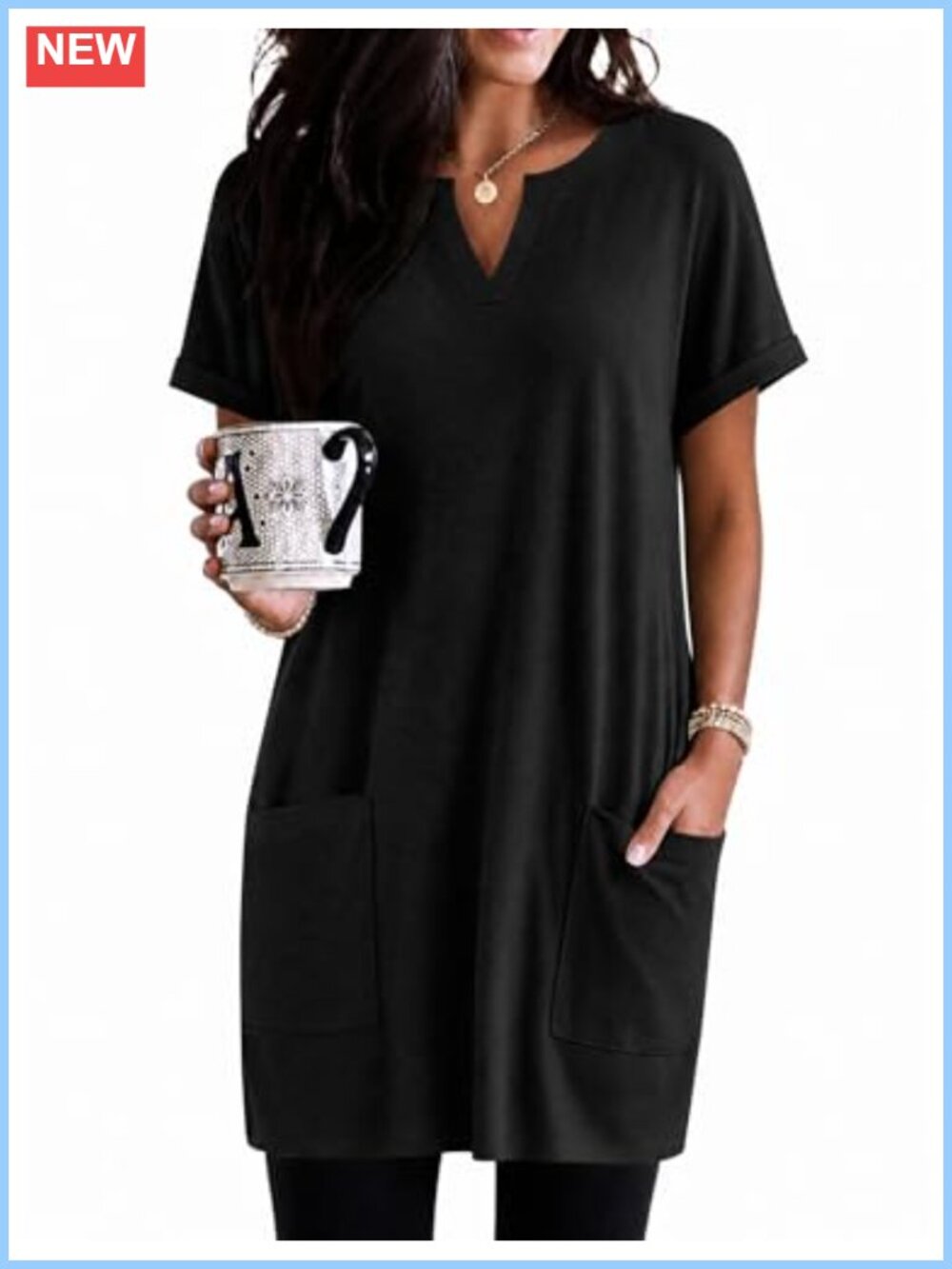 Women's Short Sleeve Tunic Shirt with Pockets V-Neck Casual Floral Lounge Top